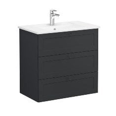 Vitra Root Classic 68922 Lavabo Dolabı, Üç Çekmeceli, 80 Cm, Mat Grafit, Köşeli Lavabolu